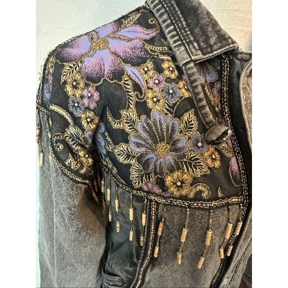 Vintage Embellished Western Denim Jacket Size Large - Picture 7 of 14